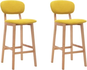 Set of 2 Scandinavian Modern Style Bar Stools - Mustard Yellow Fabric Upholstery - Picture 1 of 8