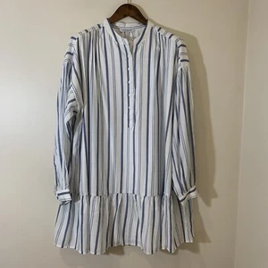 Elizabeth and James Womens Shift Dress White Striped Ruffle Beachy Coastal - Picture 1 of 9