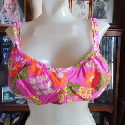 Sujetador vintage para mujer talla 12 años 60 rosa floral bikini top Glenbrooke Penneys playa Foto 1 de 4