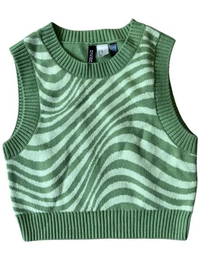 Chaleco Corto Dividido H&M Y2K Para Mujer XS Verde Abstracto Artístico Hipster Grunge Patinador Foto 1 de 4