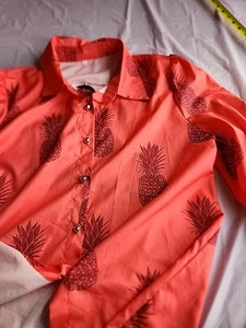 pineapple PinkSwinger connection Blouse Large .Elastic Sleeves Button-Up.#clo - Picture 1 of 9