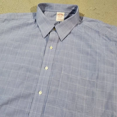 Camisa Brooks Brothers Para Hombre 18.5 36 Azul A Cuadros Calce Comercial Manga Larga Sin Hierro Foto 1 de 4