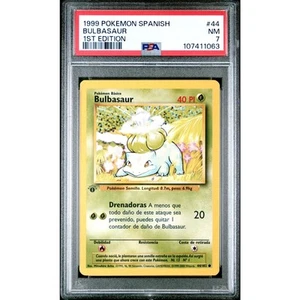 PSA 7 NM Bulbasaur 1st Edition 44/102 Pokemon Spanish Base Set Common (CGC/BGS) - Picture 1 of 2