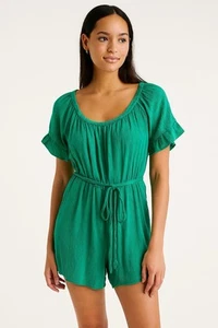 New York & Company Green Off The Shoulder Romper Size M - Picture 1 of 4