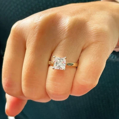 2Ct Princess Lab-Created Diamond  Solitaire Wedding Ring 14K Yellow Gold Plated - Image 1 of 4