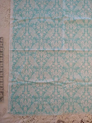Aqua White Meduim Damask Cotton Quilt Fabric by Riley Blake 12" x 42" - Image 1 of 3