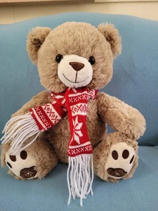 Winter Teddy Bear Plush 12" Beige w/ Red White Snowflake Scarf 2021 Dan Dee - Picture 1 of 8