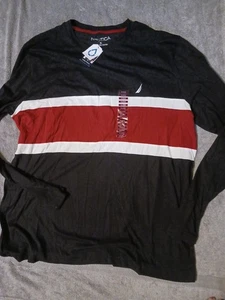 Mens Xl L/S Nautica Nwt Shirt Red Blue - Picture 1 of 5