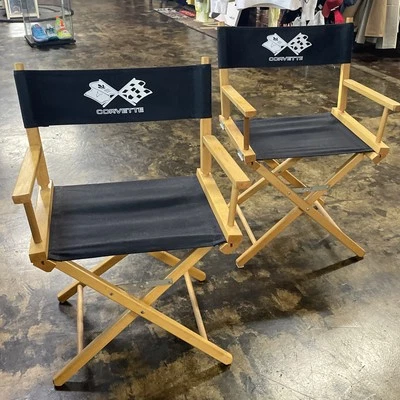 Par de 2 sillas de director plegables Corvette vintage años 90 - madera dura y lona  Foto 1 de 4
