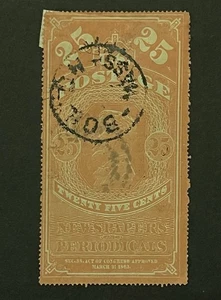 Estampilla de periódico de Estados Unidos 25c Boston Estados Unidos Cancelar 1865 Naranja SC#PR3 - Imagen 1 de 1