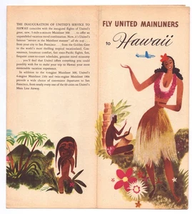 United Airlines anni 50 Hawaii Tiki MCM System brochure tabella oraria - Foto 1 di 2