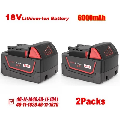 2PACK For Milwaukee M18 6.0AH Battery Lithium Extended Capacity 48-11-1860 US