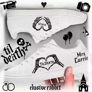 Personalisierte Hochzeit Sneaker Name Datum weiß schwarz Gothic Schuh 3 4 5 6 7 8 9 - Bild 1 von 12