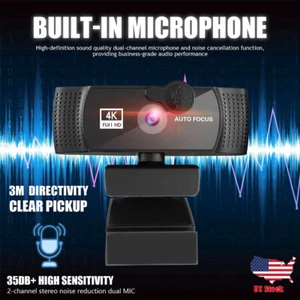 4K USB Webcam Streaming with Microphone for Desktop Computer Software Auto Focus - Picture 1 of 8