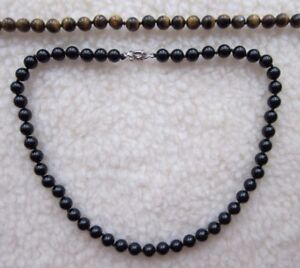 Tiger's Eye or Black Onyx Gems Beaded Necklace Polished or Frosted Matt- Unisex.