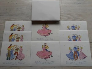 Vintage SET of 8 LOOART STATIONERY Cards SQUARE DANCING Dance w/ ENVELOPES - Picture 1 of 9