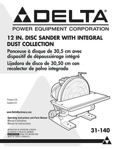 Delta 31-140 12" Disc Sander Instructions Manual - Picture 1 of 1