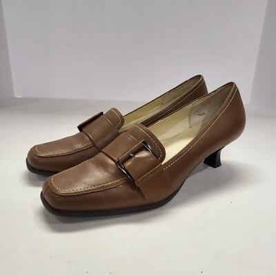 Aerosoles Womens Kitten Heel Shoes Sz 8 M Dark Tan Slip on Buckle Design - Image 1 of 4