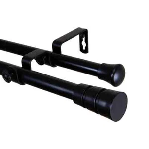 120 in. - 170 in. Black Telescoping Double Curtain Rod Kit with Rio Finial - Picture 1 of 2