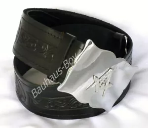 KILT BELT BLACK MASONIC EMBOSSED LEATHER MATCHING BUCKLE sizes SMALL to XX-LARGE - Picture 1 of 21