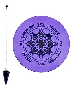 Amethyst Crystal Pendulum and Purple Floral Mandala Divination Board Set - Picture 1 of 2