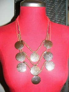 New $35 JULES Orange fuschia & GOLD COIN bulky fashion necklace - Picture 1 of 1