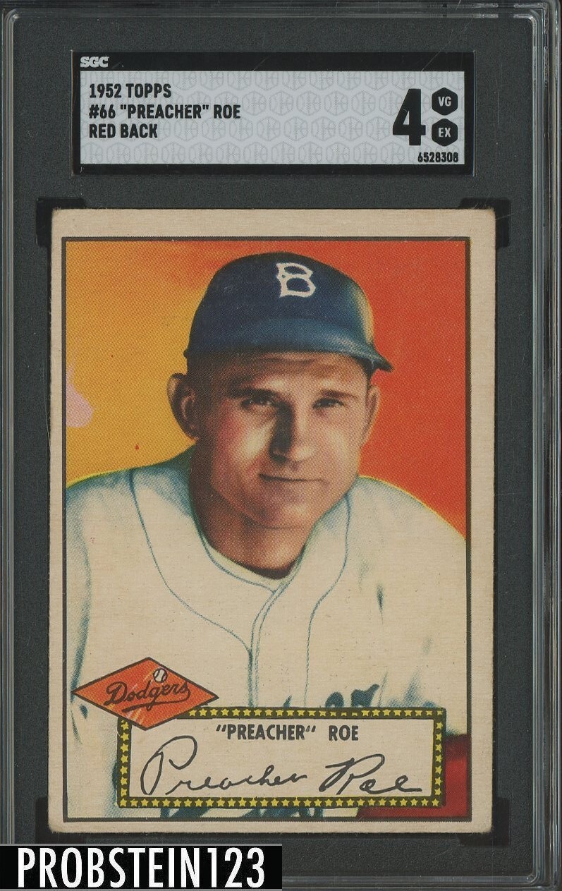 1952 Topps #66 Preacher Roe Brooklyn Dodgers Red Back SGC 4 VG-EX