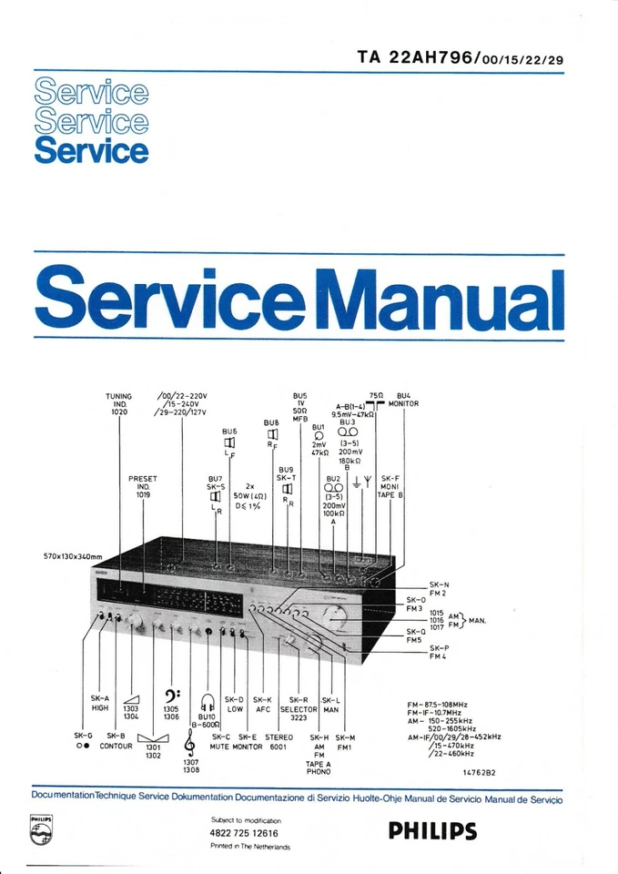 Servizio Manuale di Istruzioni per Philips 22 Ah 796 - Immagine 1 di 1