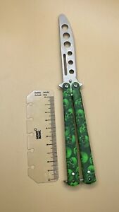 Butterfly Trainer- Practice Training Knife-Dull 440 Steel-Top Tier green Skull