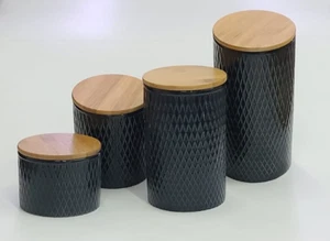 American Atelier Diamond Embossed Navy 4 Piece Ceramic Jars With Lids - Picture 1 of 13