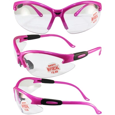 Cougar Pink Womens Bifocal Safety Glasses 2.5 Clear Shatterproof Lenses - Image 1 of 2