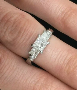 1.00 ctw Platinum Empire Princess Cut Three Stone Diamond Ring - Picture 1 of 8
