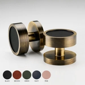 Contemporary Antique Gold Mortice Door Knobs With Leather Insert Insert - Picture 1 of 18