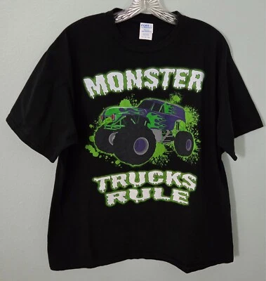 Monster Trucks Rule Black T-Shirt White/Bright Green Graphics Mens Size XL - Image 1 of 4