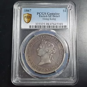 Hong Kong 1 Dollar Queen Victoria Genuine 1867 PCGS XF Detail - Picture 1 of 4
