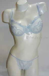 36D,L NWT Victoria's Secret Designer Set Unlined Bra, V-String Blue Embellished - Picture 1 of 13