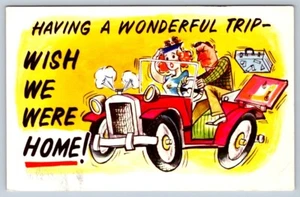 Having A Wonderful Trip, Wish We Were Home! Vintage Comical Art Postcard - Picture 1 of 2