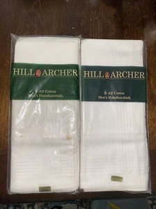 Hill Archer Mens White Hankerchiefs - Square with Border Stripe Seamed Edge - Picture 1 of 5