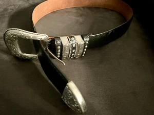 Black leather Belt Men’s 35” Western Metal - Picture 1 of 2