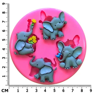 Cute Elephants Nelly Flower Trunk Zoo Silicone Mould by Fairie Blessings - Imagen 1 de 5