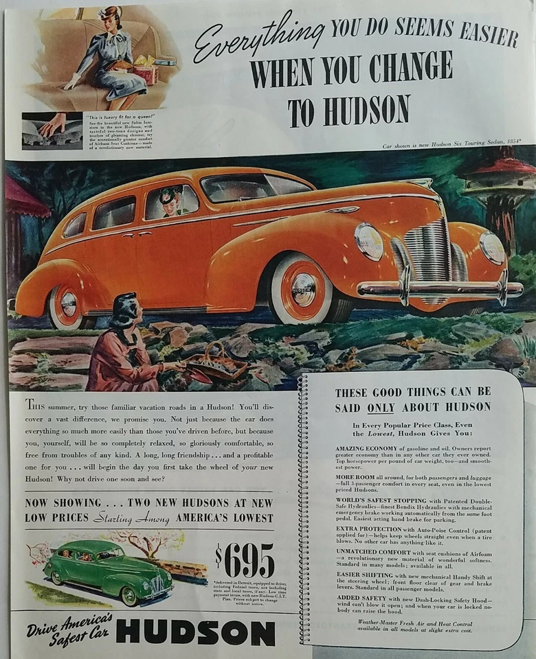 1939 red orange Hudson six Touring sedan car everything seems easier vintage ad - Image 1 of 1