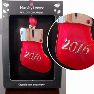 New HARVEY LEWIS Stocking "2016" Holiday Ornament Crystal from Swarovski® 2.25" - Picture 1 of 7