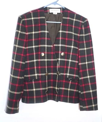 Blazer Jones New York JNY 100 % Lana Completamente Forrado Carbón con Rosa y Marfil Talla 10 Foto 1 de 4