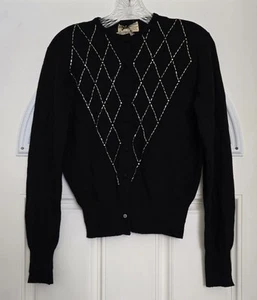 VTG Dalton Cashmere Nannette Cashmeres Cardigan Women XS/S? Blck Rhinestone Knit - Picture 1 of 21