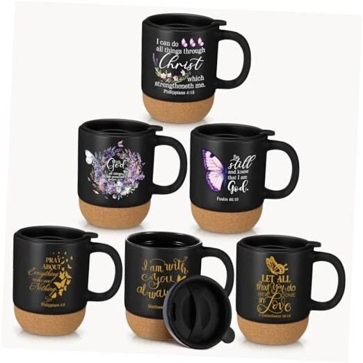 6 tazas cristianas de Navidad para mujer a granel 15 oz versículo bíblico mariposa negro Foto 1 de 4