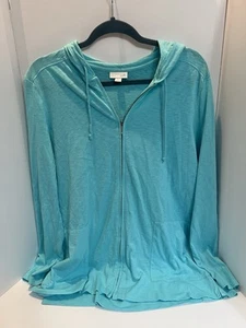 J Jill Womens Large Top Hooded Sweatshirt Lightweight Tunic Length Sz M Blue - Picture 1 of 3