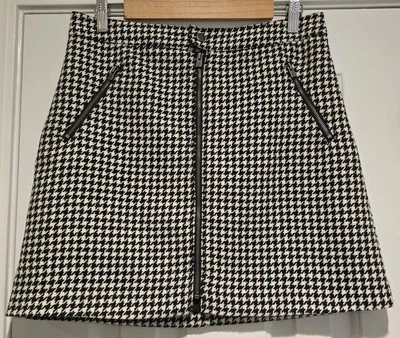 Minifalda Hollister para mujer talla L negra blanca pata de gallo bolsillos con cremallera mezcla de lana Foto 1 de 4