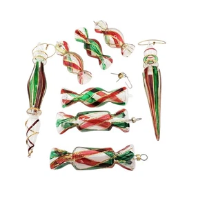 Vintage Christmas Candy Delicately Blown Glass Ornaments Set of 8 Handmade MCM - Picture 1 of 11