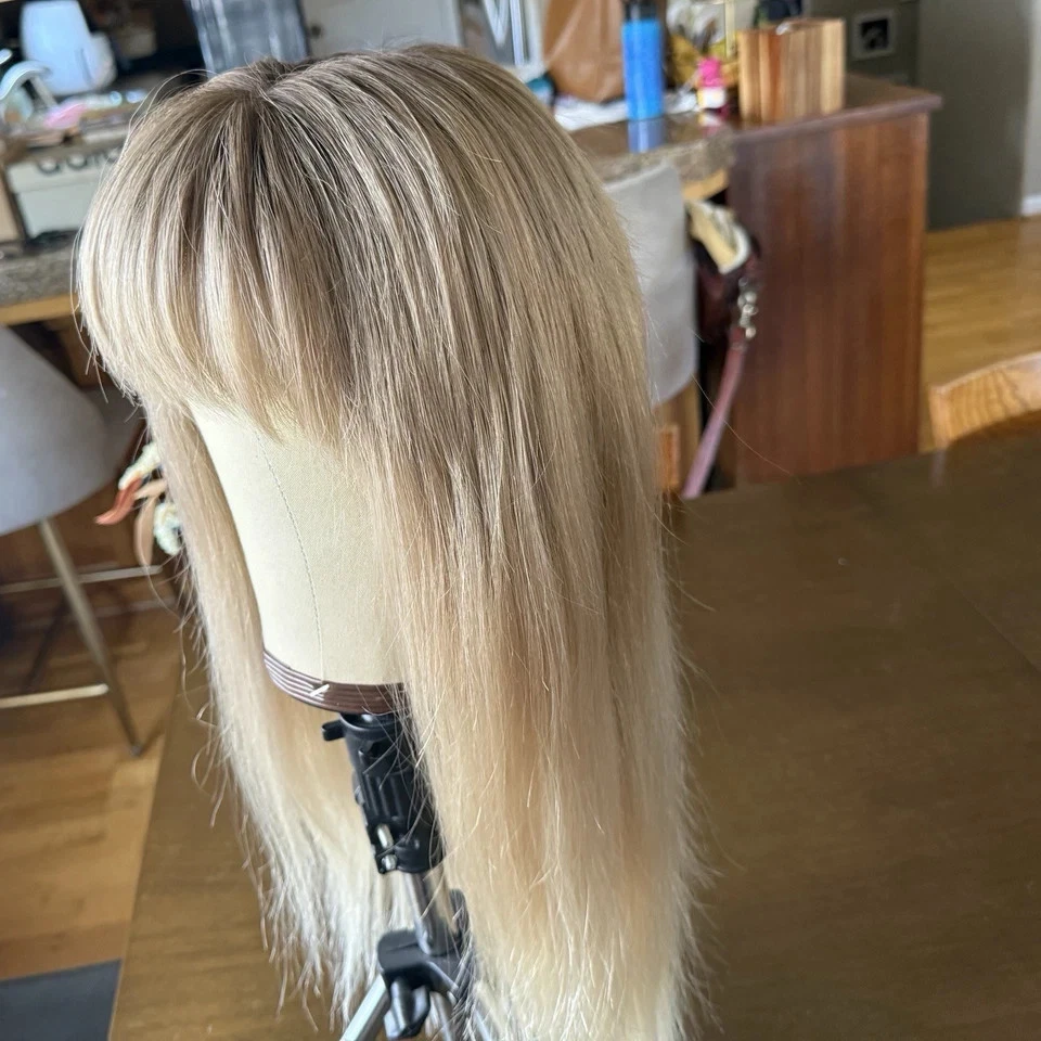 Pelucas largas rectas rubias ombre con flequillo 100 % cabello humano sin encaje pelucas Foto 1 de 3