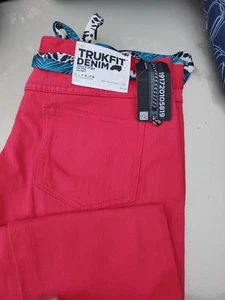 Trukfit Red Twill Chino Jeans Zebra Print Waist Inlay Size 34 NEW - Picture 1 of 10